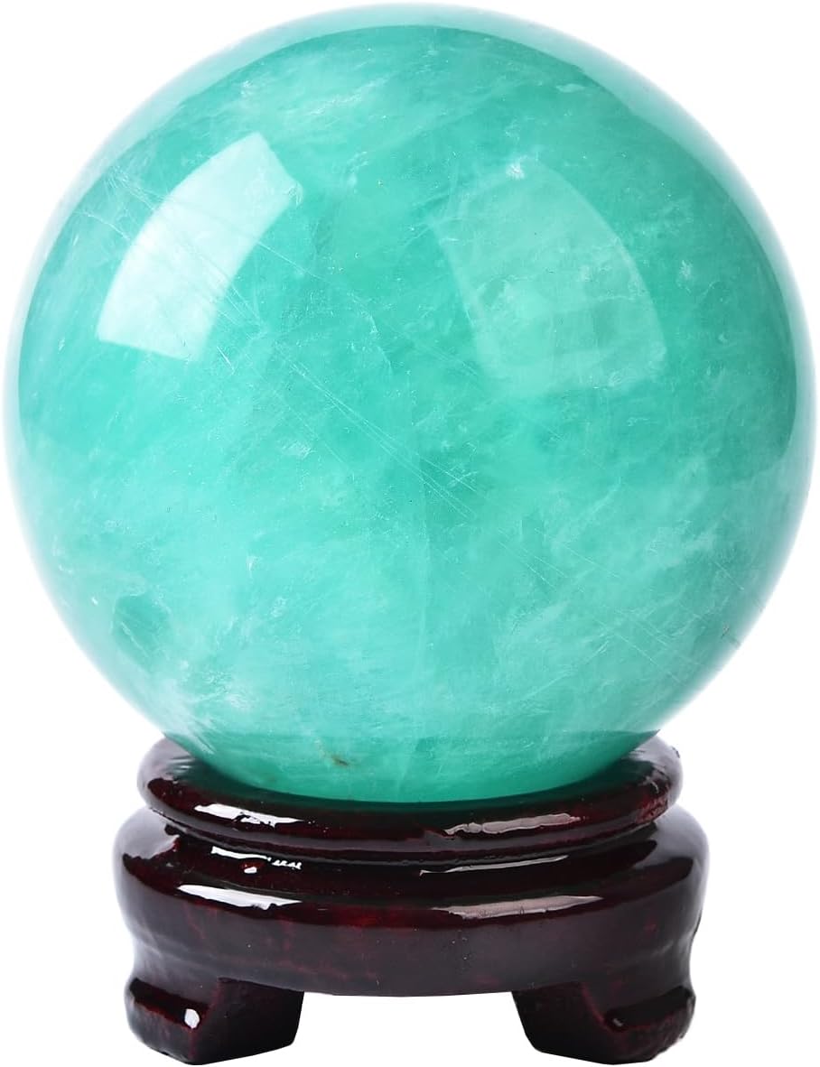 Large Green Fluorite Crystal Ball with Stand Natural Crystals Sphere Gemstone Ball Meditation