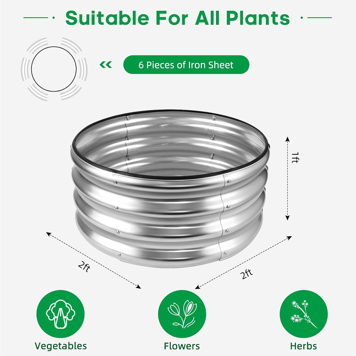 JERIA Raised Garden Bed,Galvanized Raised 2×2×1ft Planter Boxes Outdoor with Easy Assembly, Round