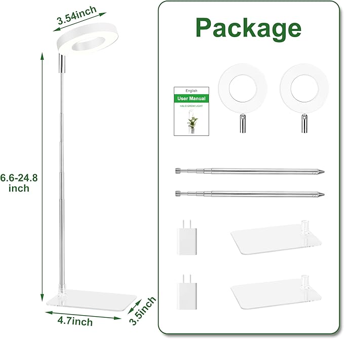 3.54" White Grow Light, Full Spectrum Plant Lights for Indoor Growing with 3/9/12H Timer, 3 Color