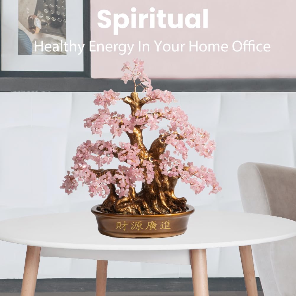 Natural Rose Quartz Tree Large,18" Chakra Crystal Tree(1,300 Gemstone Count) Healing Properties