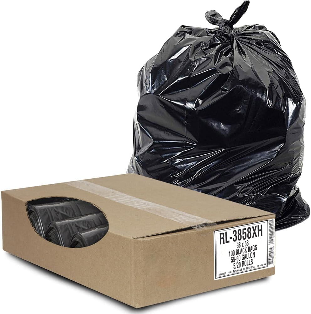 Aluf Plastics 55 Gallon Trash Can Liners (100 Count) - 38" x 58" - Thick 1.5 MIL Equivalent Black