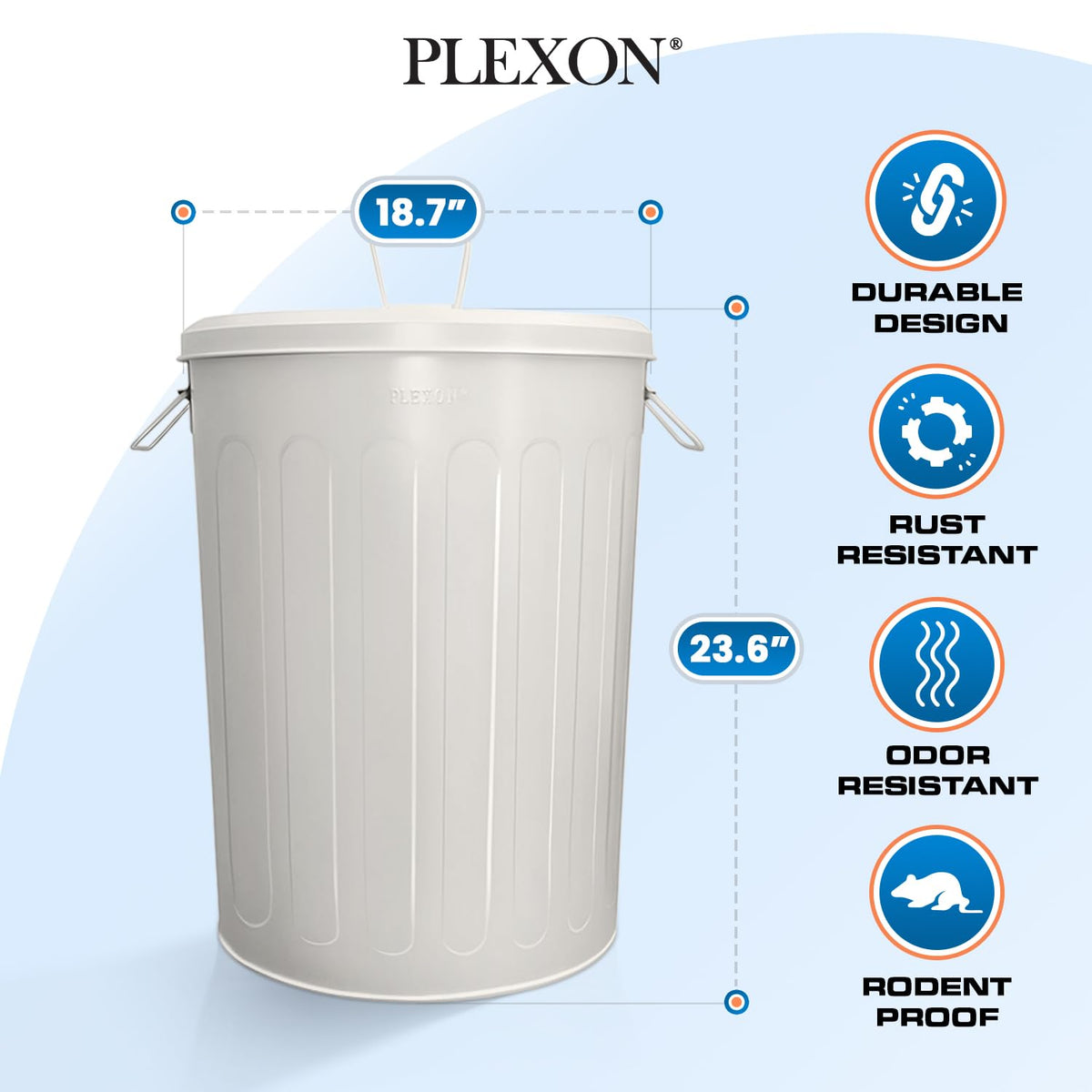 Plexon Large Metal Trash Can with Lid 20 Gallon, Decorative Outdoor Trash Can, Heavy Duty