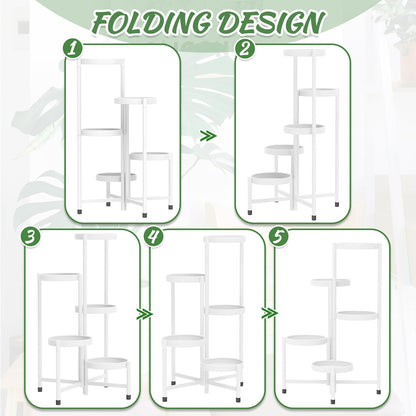 iDavosic.ly Plant Stand Indoor Outdoor, 5 Tier Corner Metal Flower Display Holder Shelf, Folding