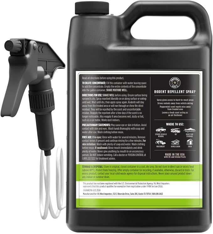 Grandpa Gus's Rodent Repellent Spray with Sprayer, Natural Peppermint & Cinnamon Oils Repel Mice