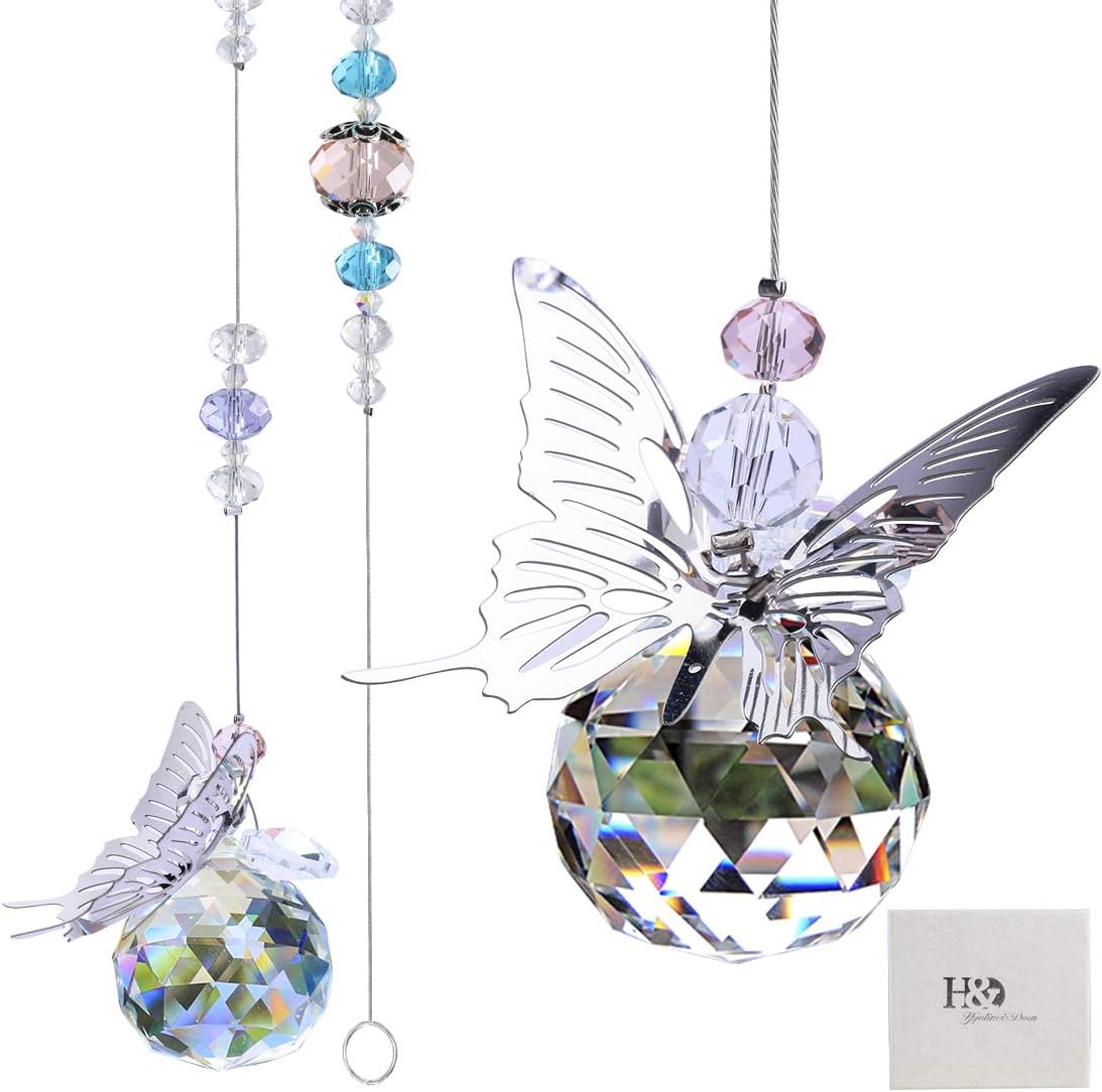 H&D HYALINE & DORA 30mm Handmade Butterfly Crystal Ball Prism Rainbow Maker Hanging Suncatcher Home