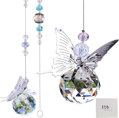 H&D HYALINE & DORA 30mm Handmade Butterfly Crystal Ball Prism Rainbow Maker Hanging Suncatcher Home