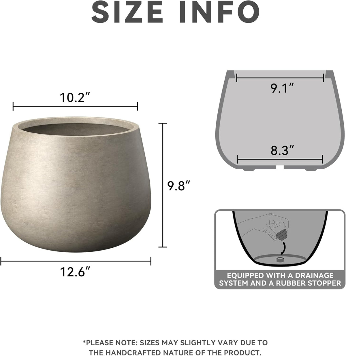 Kante Curva Series Planter, 10.2 Inch Round Concrete Flower Pot with Draiange Hole and Rubber Plug