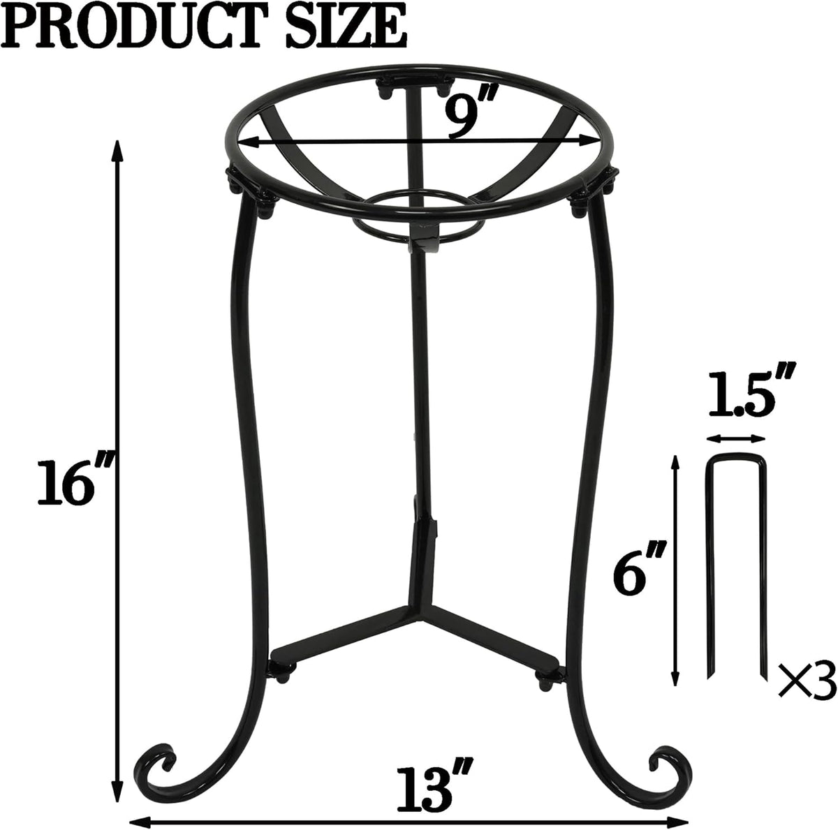 16" Tall Gazing Ball Stand for 10-12 inch Balls, Black Metal Gazing Globe Display Holder Stands for