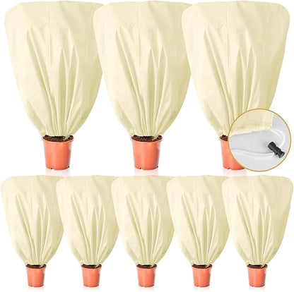 8 Pcs Plant Covers Frost Protection Bag 47" x 31.5" Winter Reusable Plants Jacket with Drawstring