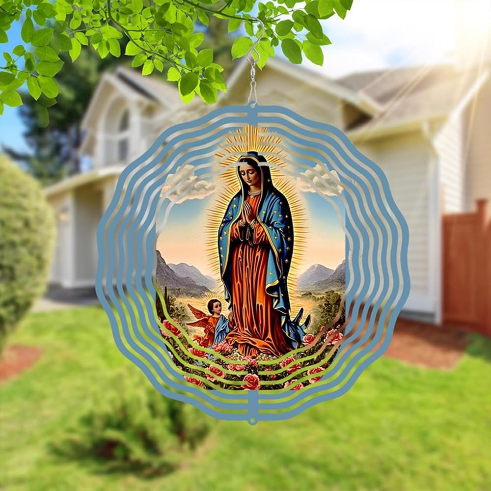 Virgin Mary Prayer Wind Spinner, Metal Wind Spinners Outdoor Indoor,Virgin Mary Hanging Garden