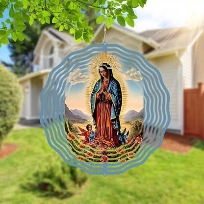 Virgin Mary Prayer Wind Spinner, Metal Wind Spinners Outdoor Indoor,Virgin Mary Hanging Garden