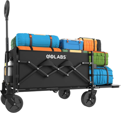 Golabs Collapsible Wagon Cart Max 350lb Load & Expandable Storage 100L, Double Bearing Design for