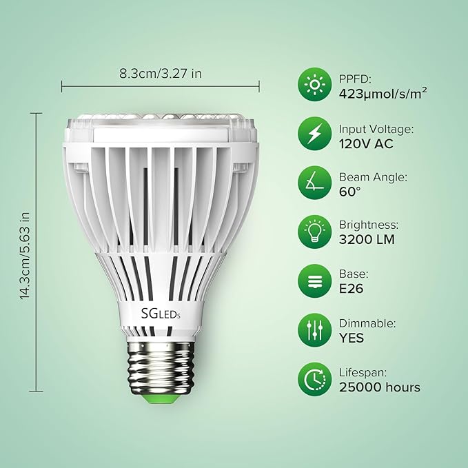 Dimmable Grow Light Bulb, Full Spectrum with Remote Control, Auto On Off Timing 4 8 12 Hrs, 32W