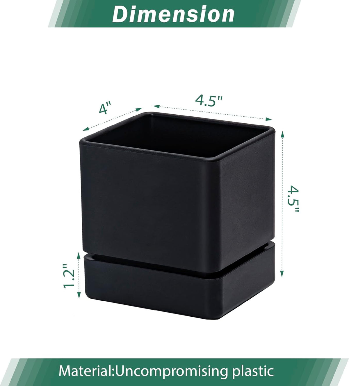 4 Inch Herb Planter Pot, Plastic Planter with Drainage Holes and Saucer, Modern Decorative