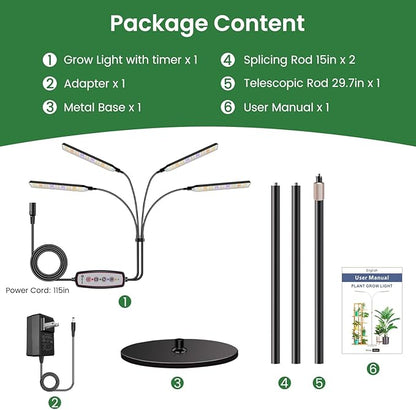 Grow Lights for Indoor Plants with Stand, 4-Heads Full Specturm Plant Grow Light with 4/8/12/16H