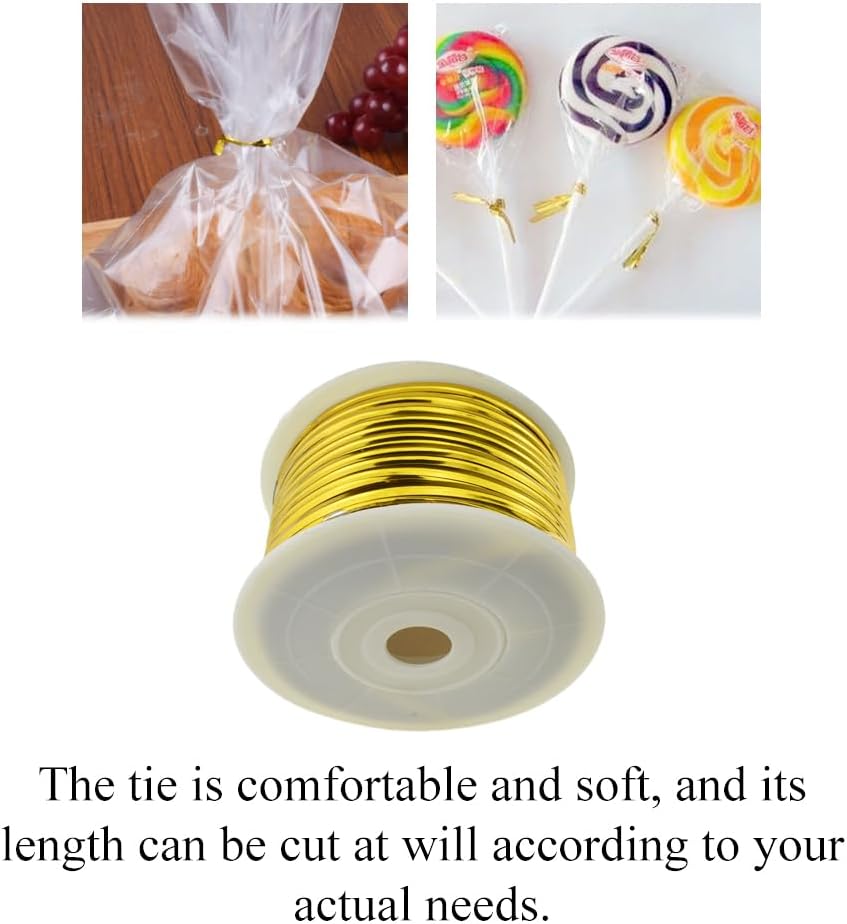 HAHIYO 100Yards/300Feet/91M Gold Metal Twist Ties for Bread, Candy, Coffee, Plant Garden