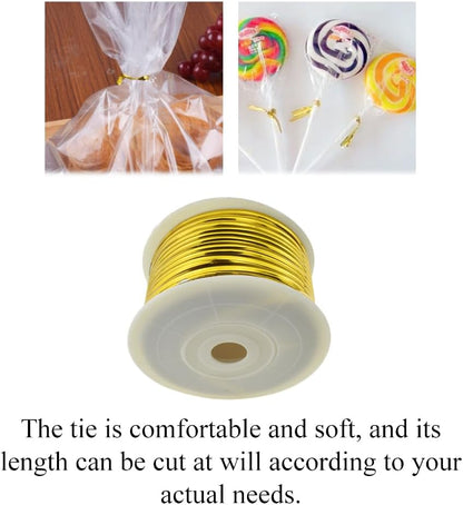HAHIYO 100Yards/300Feet/91M Gold Metal Twist Ties for Bread, Candy, Coffee, Plant Garden