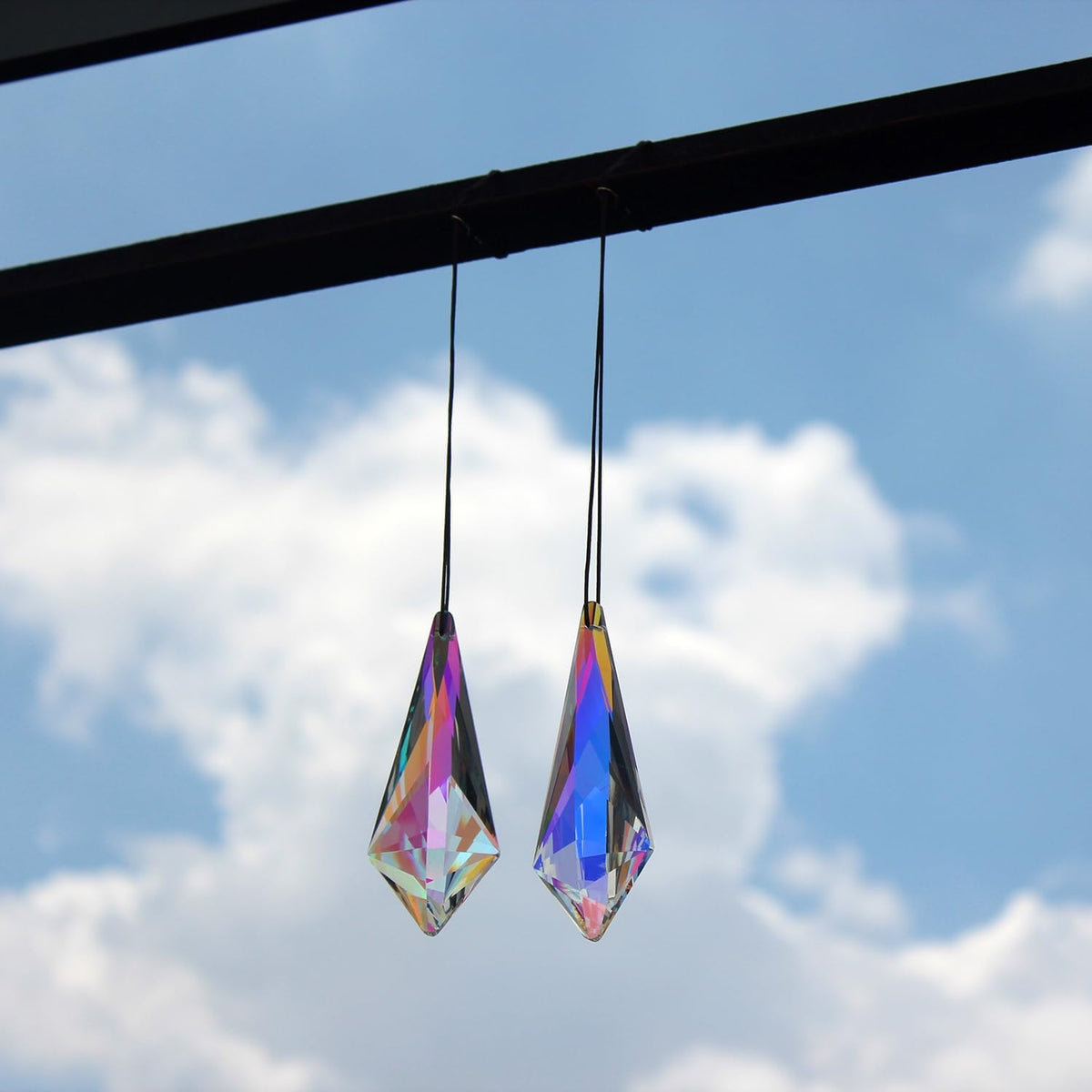 2PCS 5" Large Lanky Cone Crystal Sun Catcher Prisms, STINO Hanging Suncatchers with Glass Prism