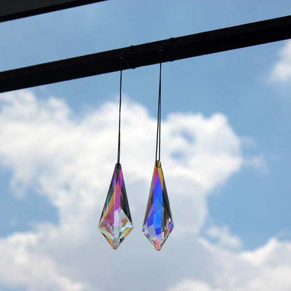 2PCS 5" Large Lanky Cone Crystal Sun Catcher Prisms, STINO Hanging Suncatchers with Glass Prism