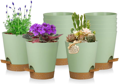 12 Pack 4 Inch Self Watering Plant Pots with Drainage and Saucers，Plastic Flower Pots for Indoor