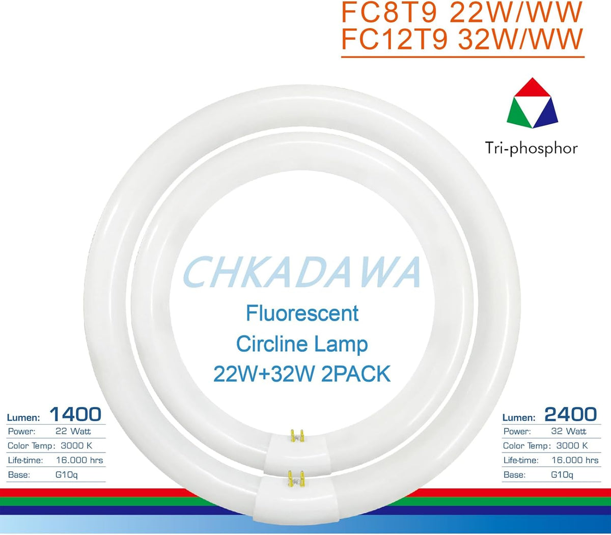 FC8T9/KB 22W and FC12T9/KB 32W Warm White Set, Round Fluorescent 8 inch T9 22 Watts & Circular