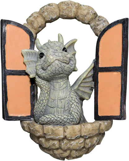 Dragon Garden Ornament Resin Craft Ornament Statue Fairy Door Yard Art Outdoor and Garden Solar