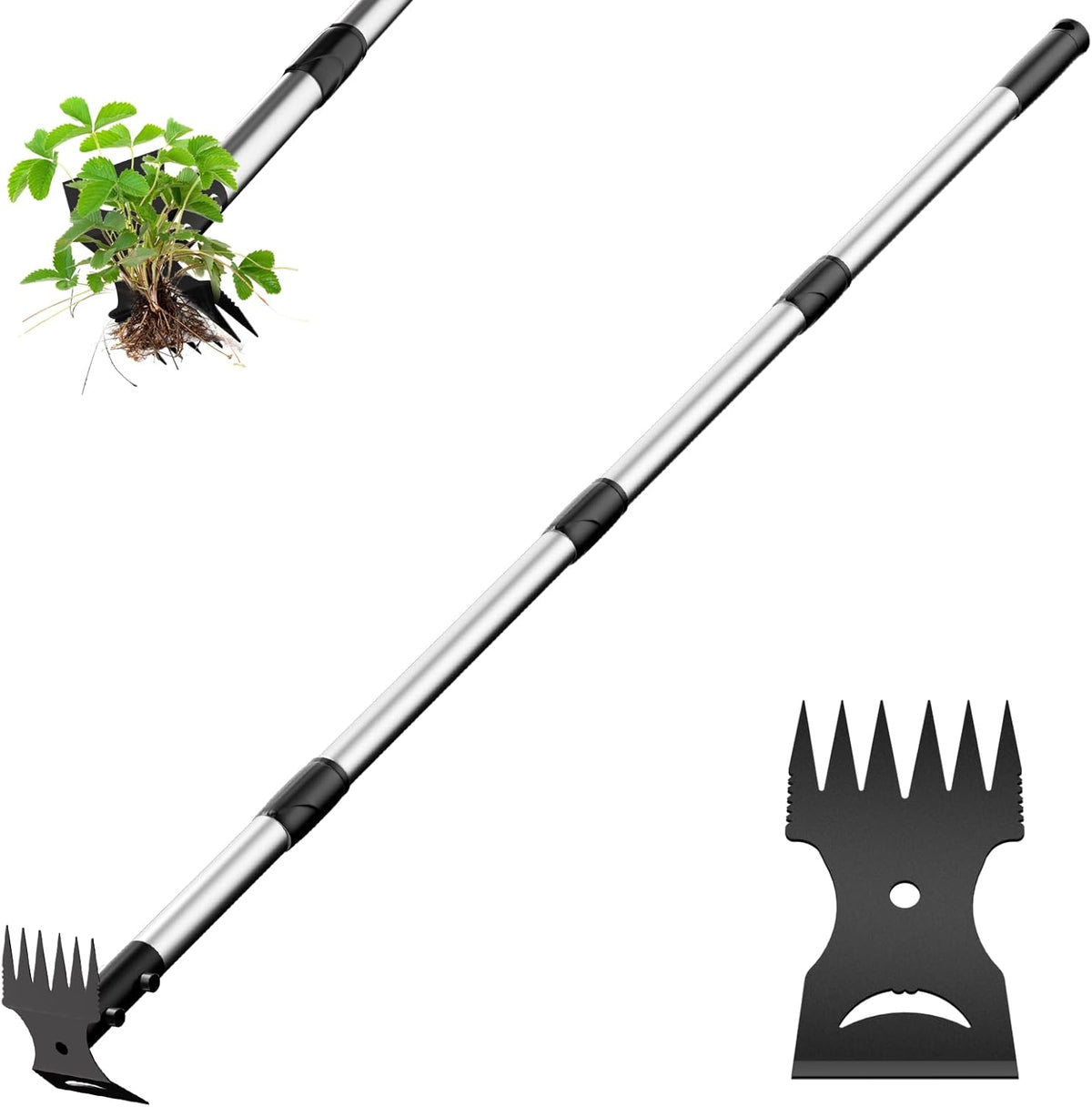Weed Puller Tool with Long Handle – 2-in-1 Handle Garden Hoe and Weed Rake, Hoe Garden Tool for