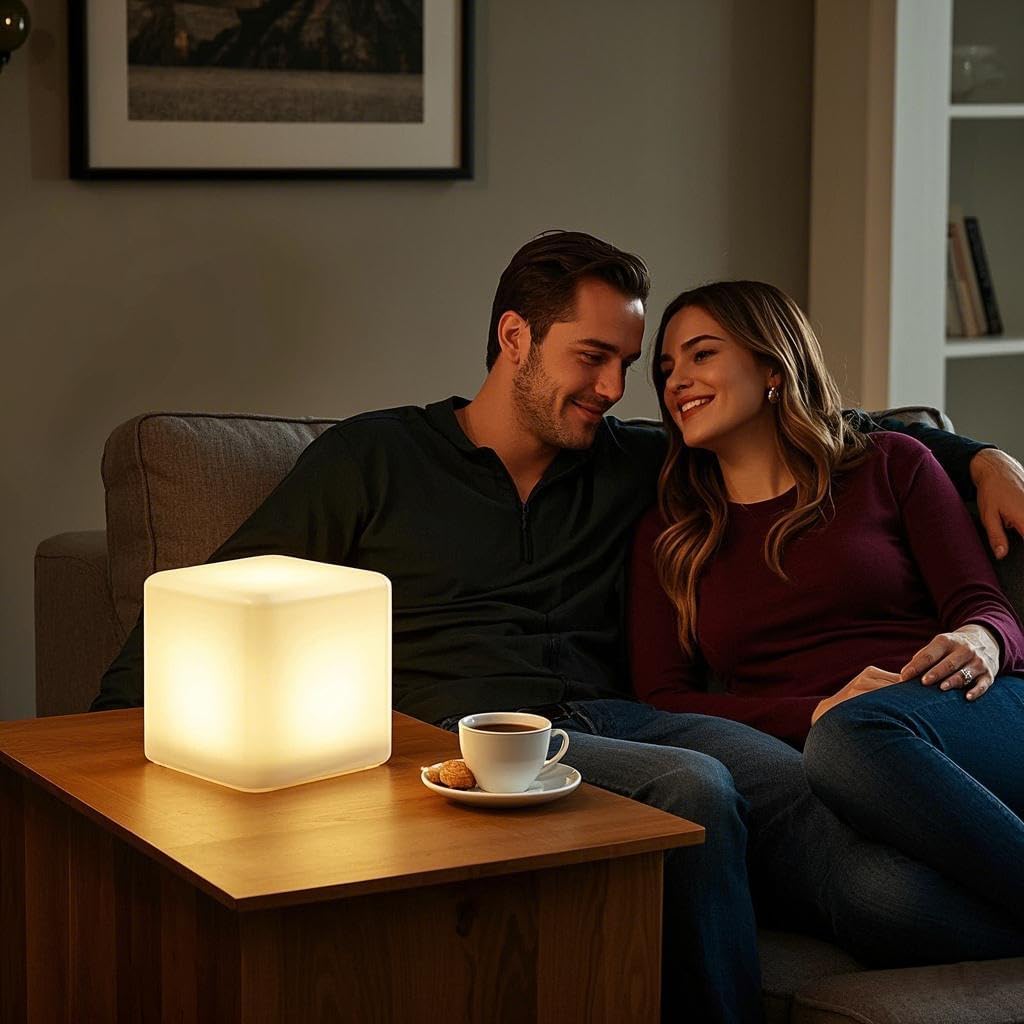 Mr.Go Rechargeable LED Color-Changing Light Cube 8", Dimmable Soothing Mood Lamp with Remote, 16