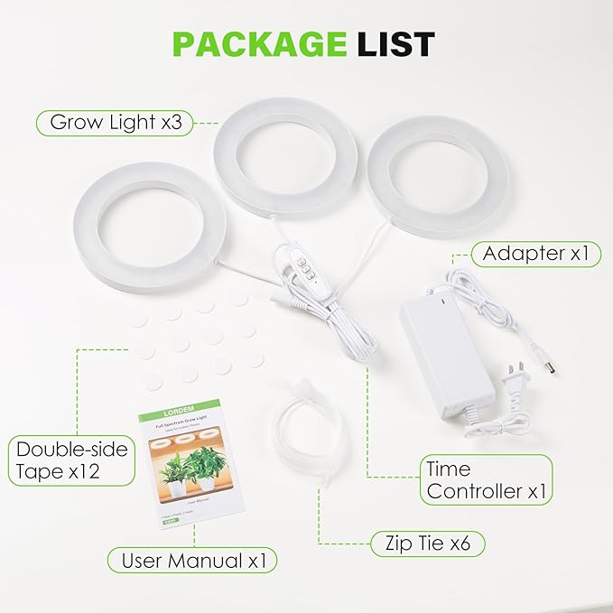 LORDEM 6.3” Ceiling Grow Lamp for Indoor Plants, 216 LEDs Full Spectrum Halo Plant Light, Under
