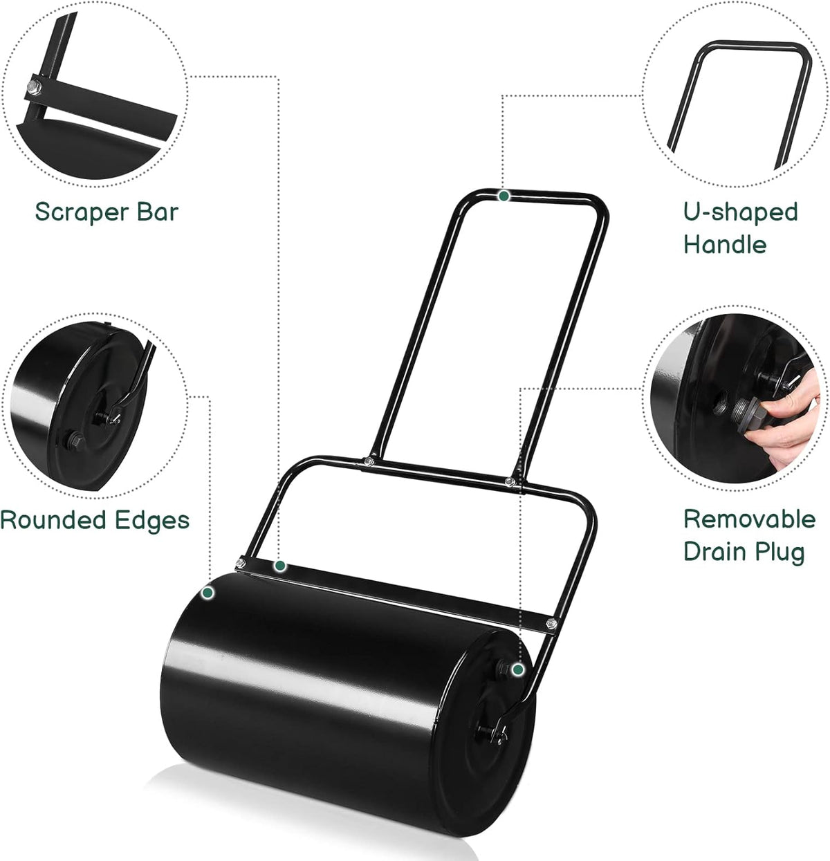 Outvita Lawn Roller, 10 Gallons Water and Sand Filled Garden Drum Roller with U Shaped Handle Tow