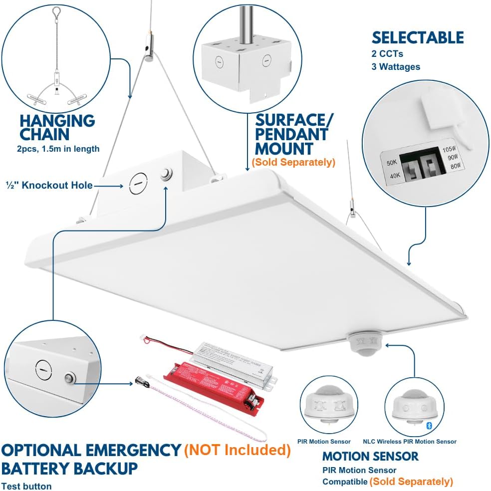 Pack of 2 ALTA LED LED Bay Ceiling Shop Light - 2FT - 105W/90W/80W - 16,500 Lumens - 5000K/4000K