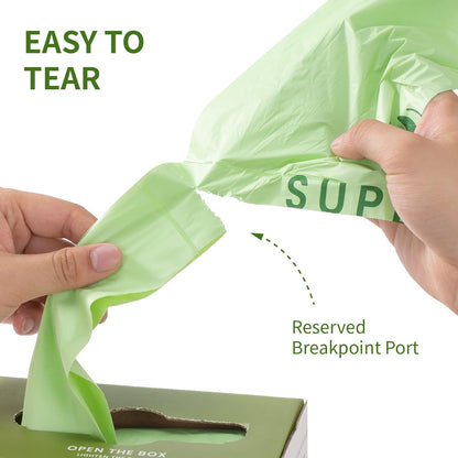 SUPERBIO 1.6 Gallon Handle Tie Compostable Food Scrap Bags For Counter Top Compost Bin, Small