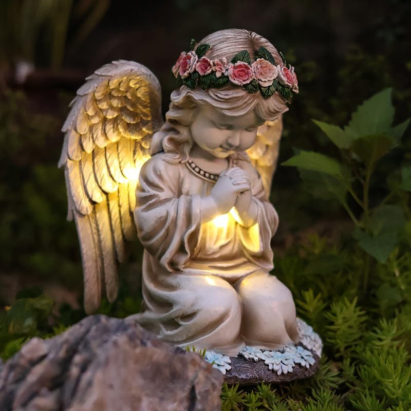 Solar Garden Outdoor Statues Lights, Resin Angel Figurine Light for Patio, Balcony, Yard, Lawn