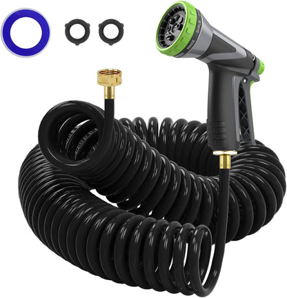 Coil Hose,3/8" EVA Coil Garden Hose 75 FT,Curly Water Hose Lightweight with Brass Connectors,Recoil