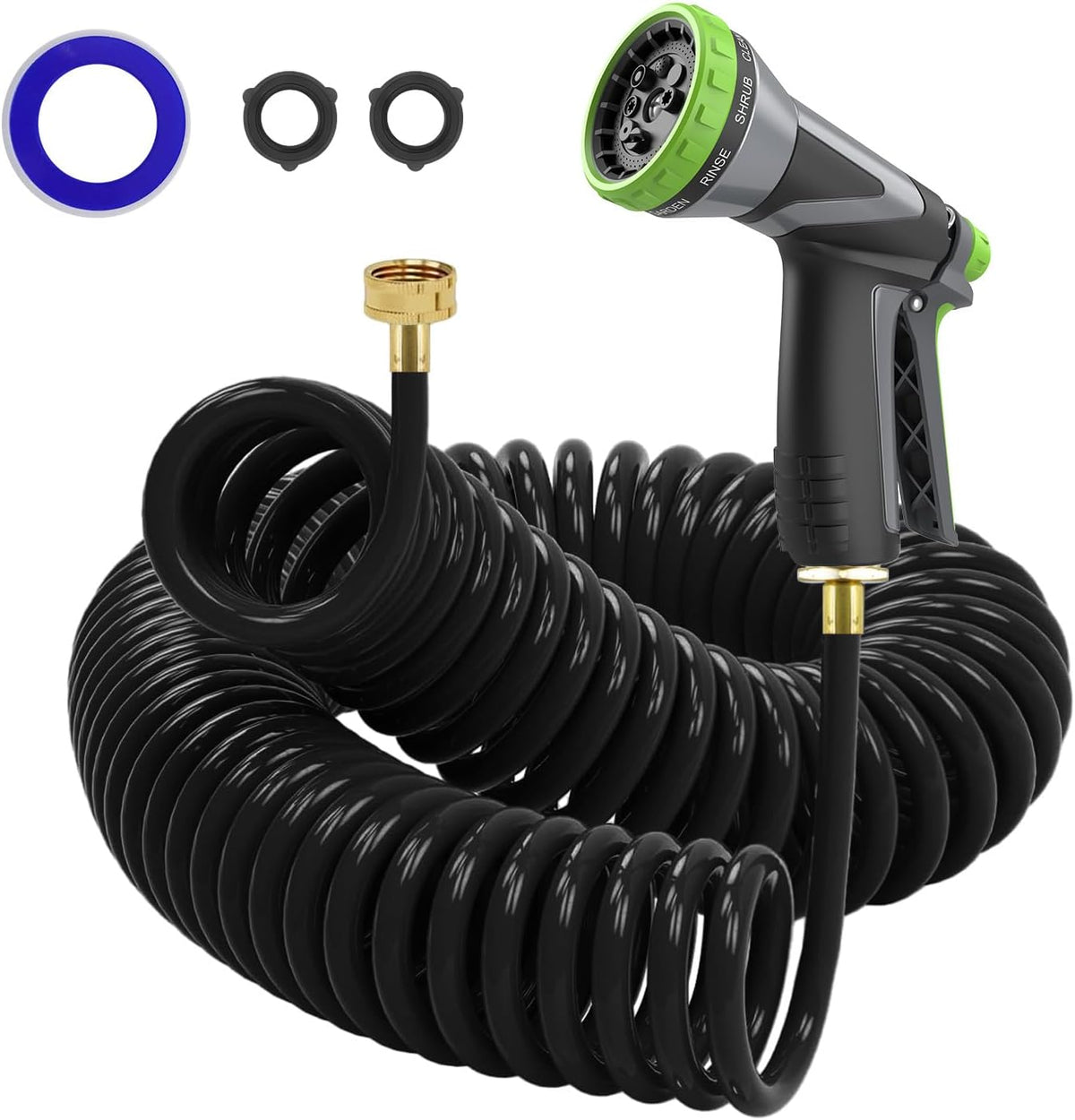 Coil Hose,3/8" EVA Coil Garden Hose 50 FT,Curly Water Hose Lightweight with Brass Connectors,Recoil