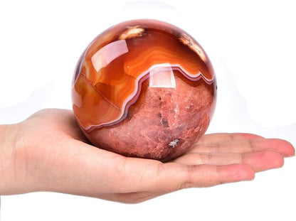 JIC Gem 3.1-3.5 inch(80-90mm) Large Red Agate Large Crystal Ball Round Healing Crystals Decorative