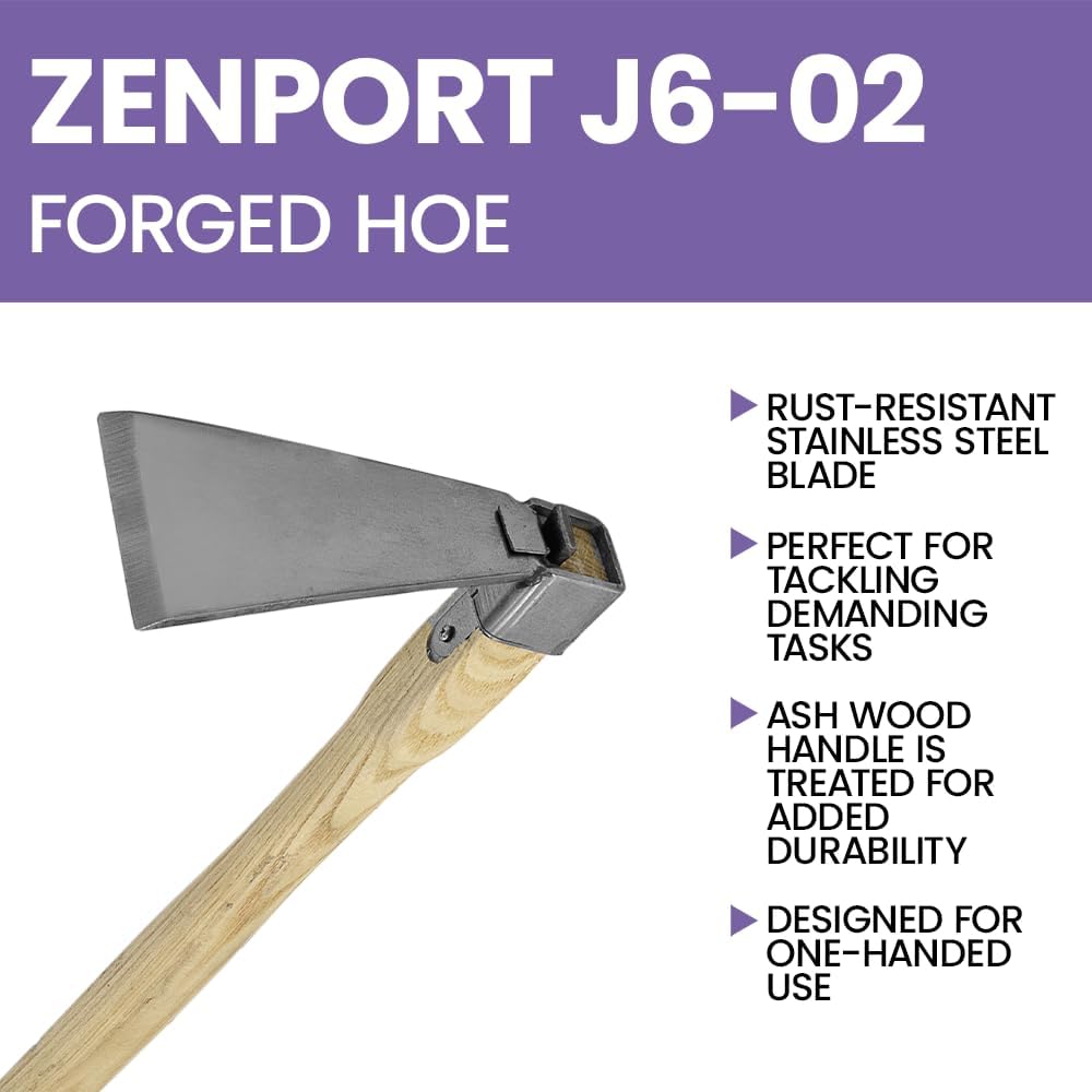 Zenport J602 Forged Hoe, 3.25-Inch by 6-Inch Stainless Steel Blade Head, Wood