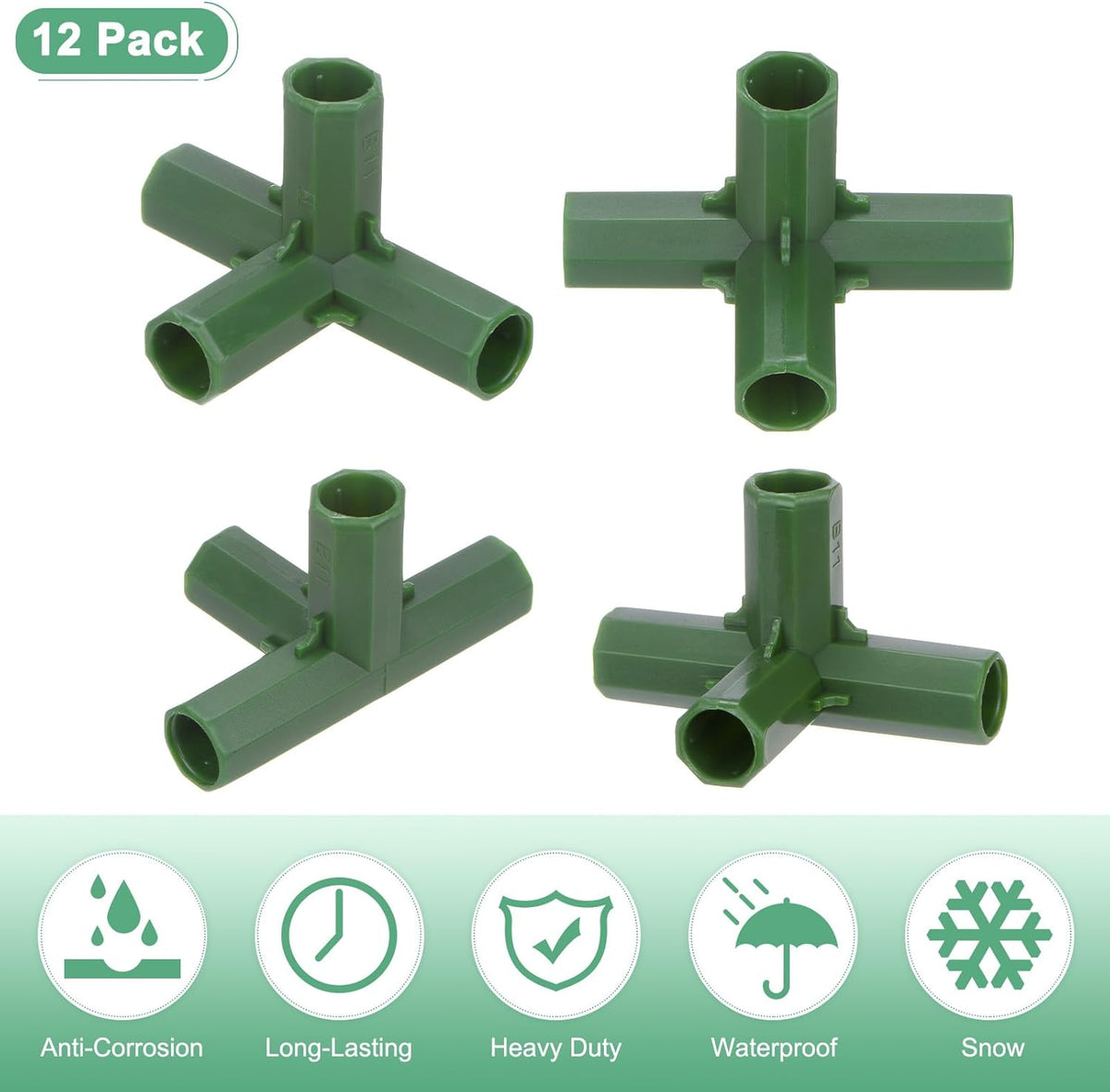 4 Pcs 11mm Greenhouse Frame Building Connectors, 4 Way Right Angle Pipe Fitting for Grape