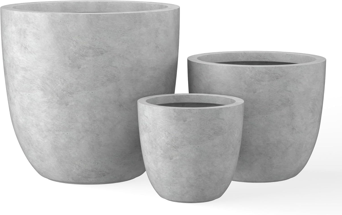 Kante 18",14",10" Dia Concrete Round Planters (Set of 3), Outdoor Indoor Large Planter Pots with