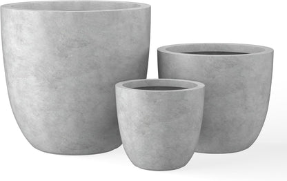 Kante 18",14",10" Dia Concrete Round Planters (Set of 3), Outdoor Indoor Large Planter Pots with