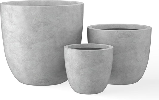 Kante 18",14",10" Dia Concrete Round Planters (Set of 3), Outdoor Indoor Large Planter Pots with