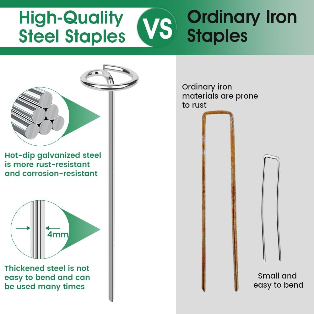 200pcs Landscape Fabric Pins, Bold 8 Gauge Galvanized Steel Garden Staples, Tent Stakes Landscape