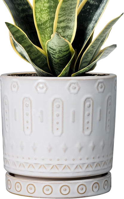 Pot for Plants 6 Inch - Ceramic Planter for Indoor Plants Decorative Plant Pot with Drainage Holes