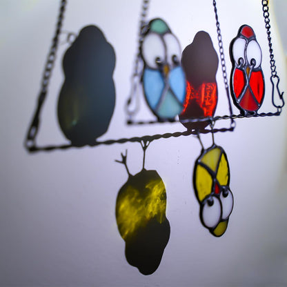 Multicolor Owl Stained Glass Suncatcher for Window,Birds Stained Glass Window Hangings,Bird