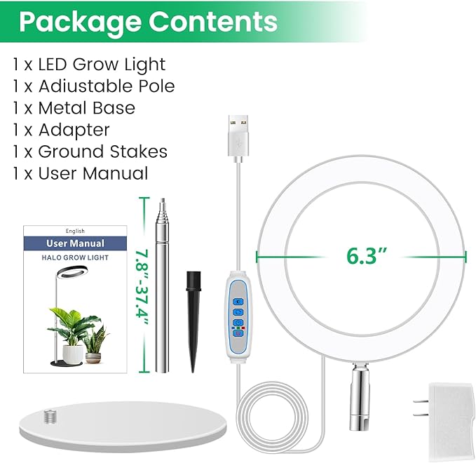 Grow Lights for Indoor Plants, Full Spectrum Plant Lights for Indoor Growing, 9.8"-37.4" Height