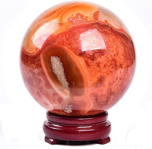 JIC Gem Red Agate Large Crystal Ball 3.5-4 inch(90-100mm) Round Healing Crystals Decorative Sphere