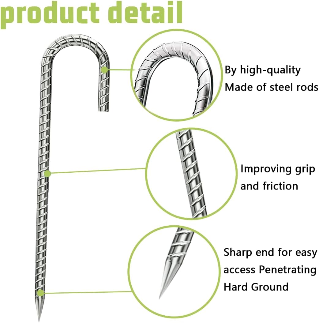 J-Hook-Rebar-Stakes-12 Inch, Ground Stakes Heavy Duty Rebar Stakes for Camping 8pcs Rebar Stakes