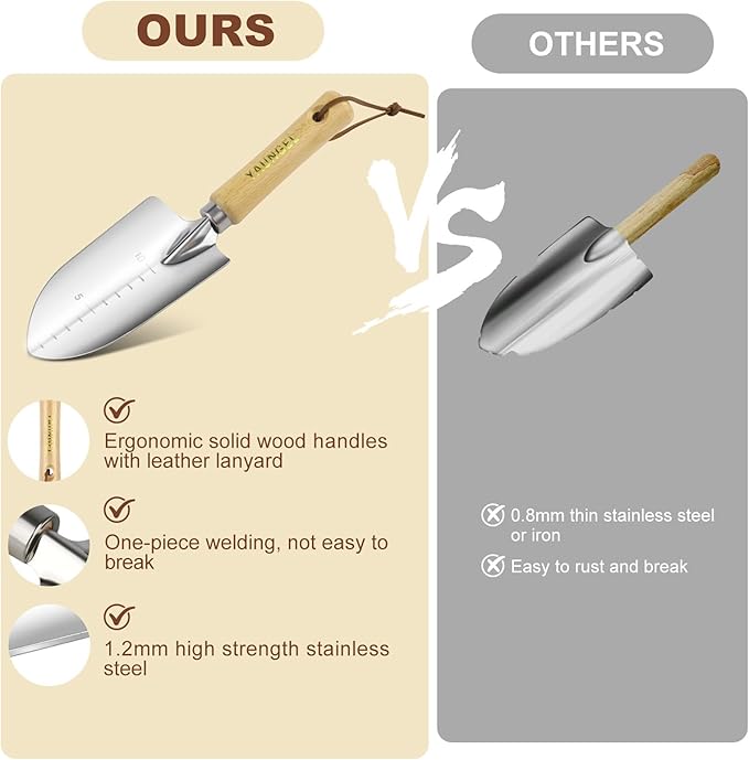 YAUNGEL Gardening Tools - 10 Pcs Garden Tool Set Heavy Duty Stainless Steel Garden Supplies Hand