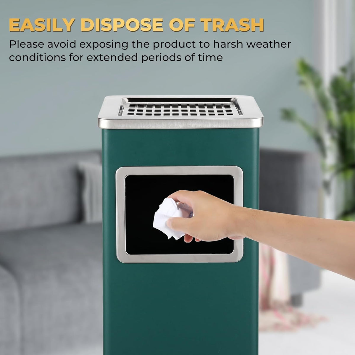 Trash Can Outdoor Waste Container Square Stainless Steel Trash Can with Removable Inner Bucket for
