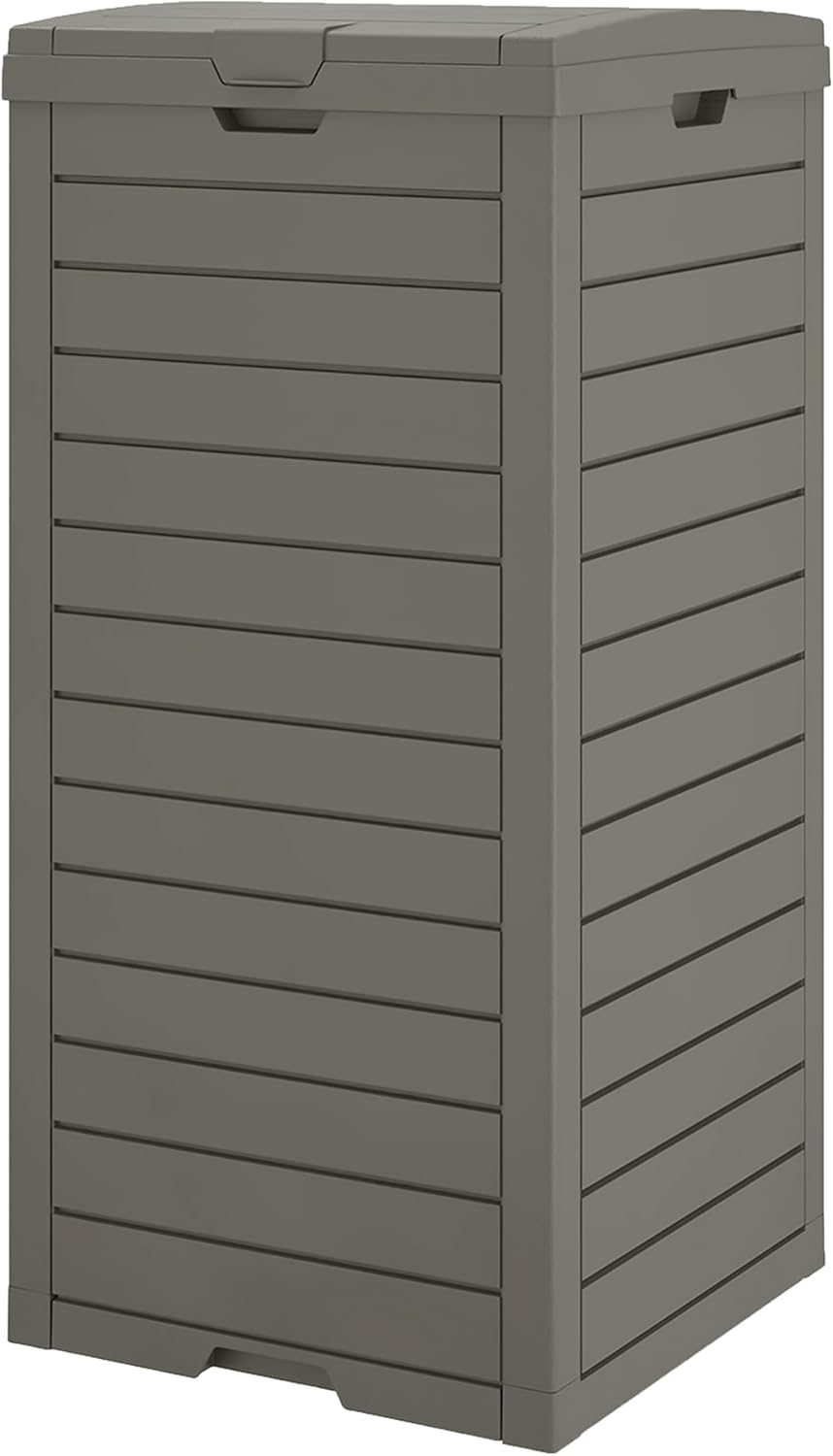 Outdoor Trash Can, 31 Gallon Garbage Can with Tiered Lid and Drip Tray, Waterproof Resin Patio